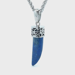 Silver Stainless Steel with Lapis Lazuli Stone Horn Pendant with Chain