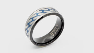 Black & Blue Stainless Steel Matte Finish Curb Chain Pattern Ring