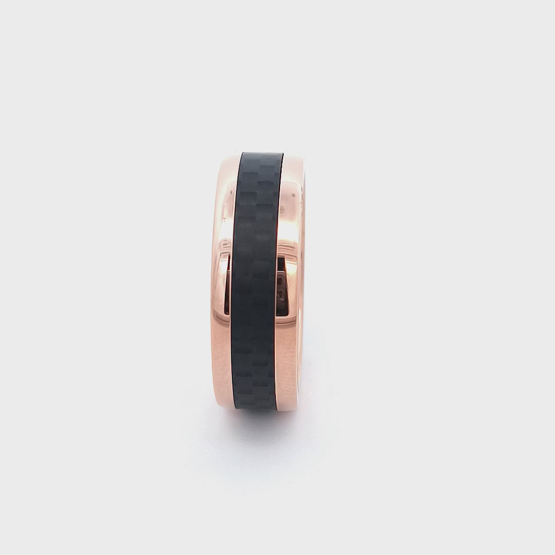 Rose Tone Stainless Steel Black Solid Carbon Fiber Band Ring