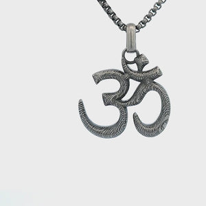 Darkened Silver Stainless Steel Antique Finish OM Pendant with Chain
