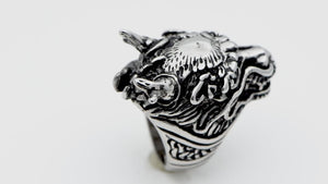 Antiqued Silver Tone Stainless Steel Oxidize Finish Wyvern Dragon Ring