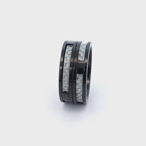 Black Stainless Steel Gray Carbon Fiber Double Layer Banded Ring