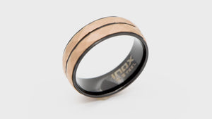 Black and Rose Gold Stainless Steel Matte Finish Double Geometric Hammered Band Ring