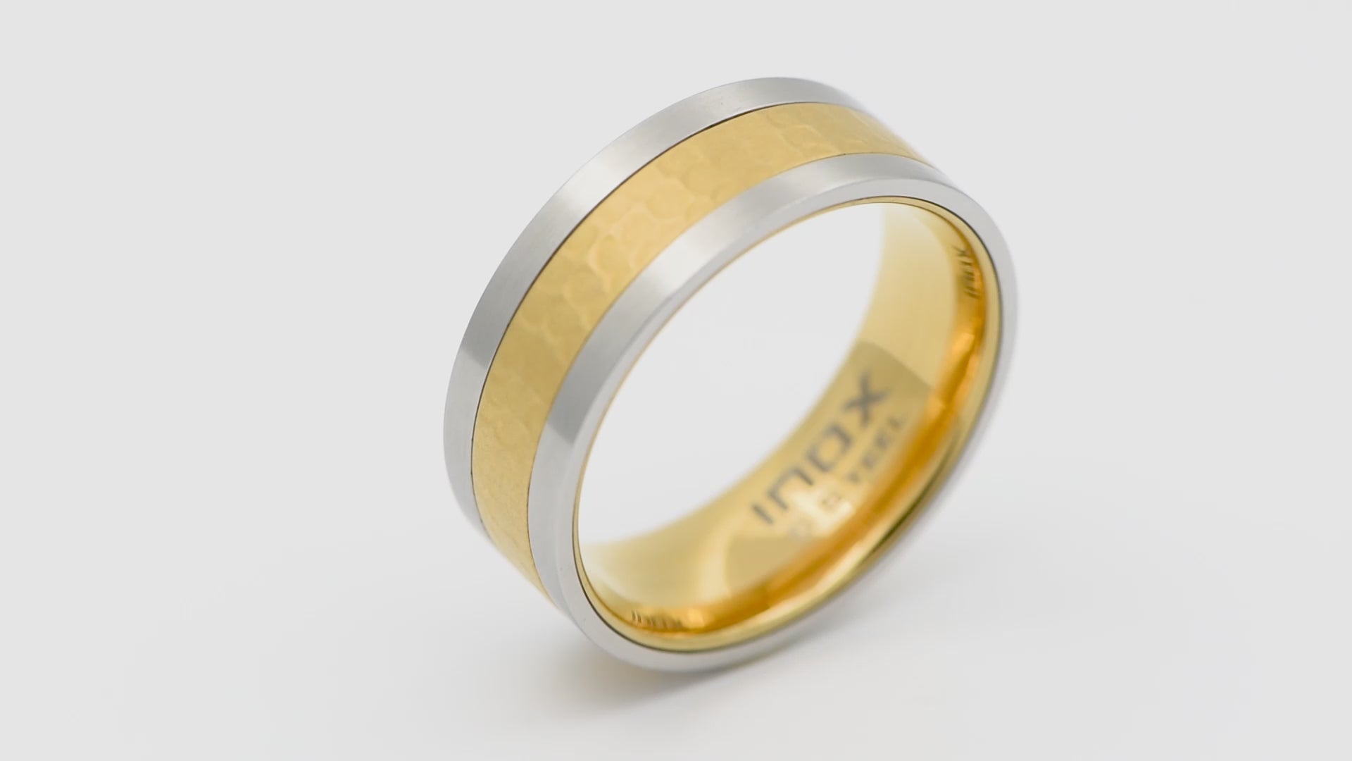 Golden Tone and Silver Tone Stainless Steel Matte Finish Hammered Band Ring