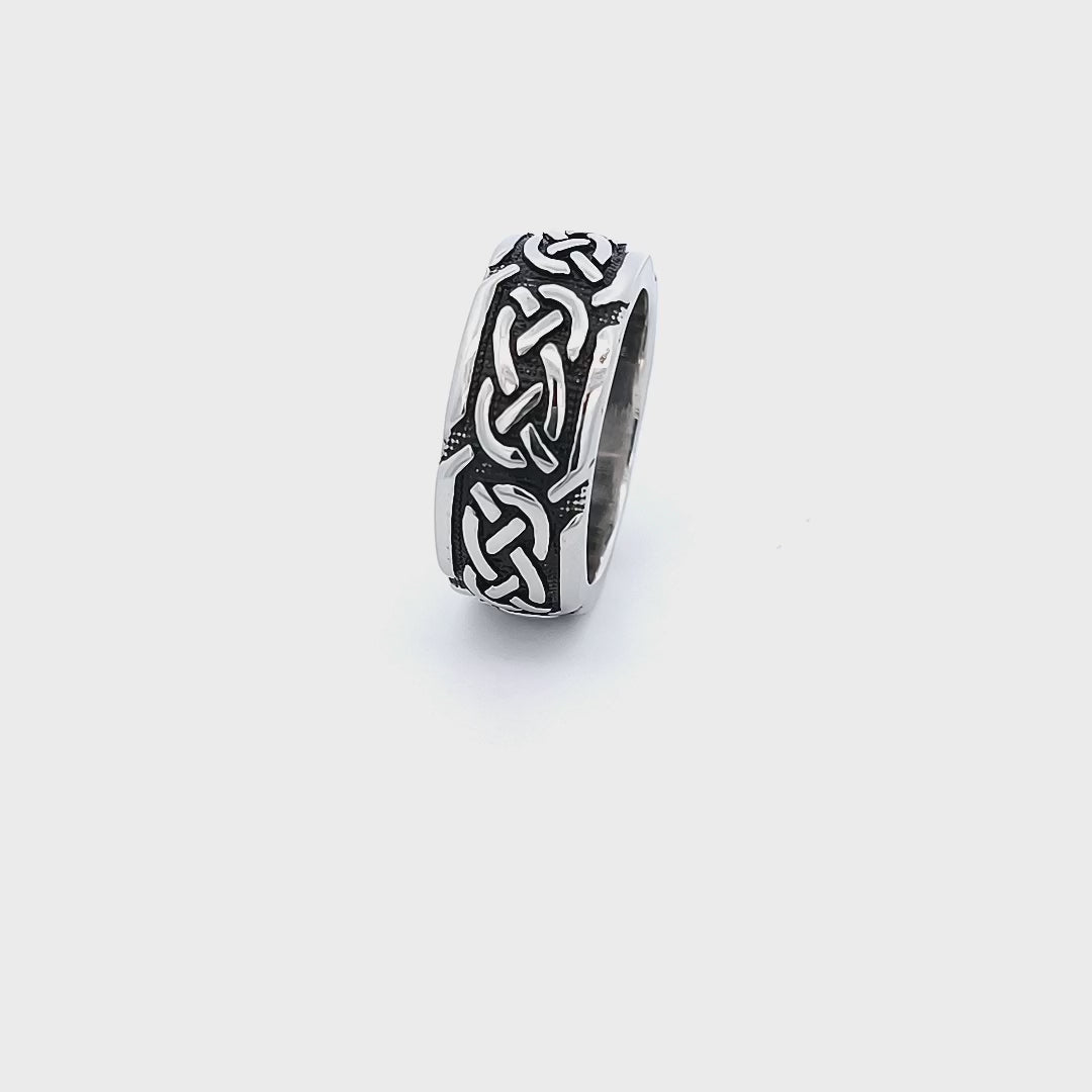 Antiqued Silver Tone Stainless Steel Celtic Pattern Ring