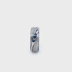 Damascus Blue Stainless Steel 8mm Matte Square Ring