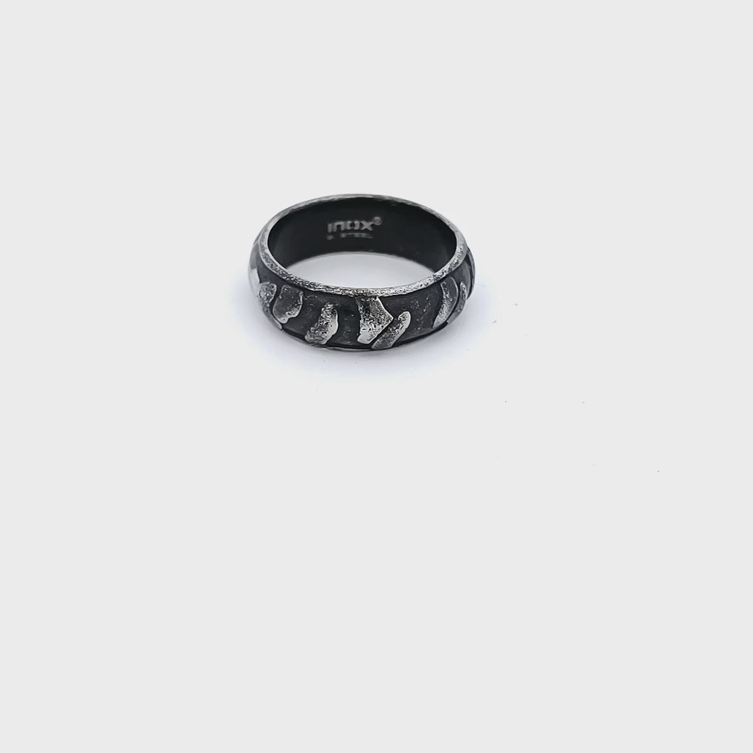 Gunmetal Silver Tone Stainless Steel 7.5mm 3D Canyon Pattern Ring