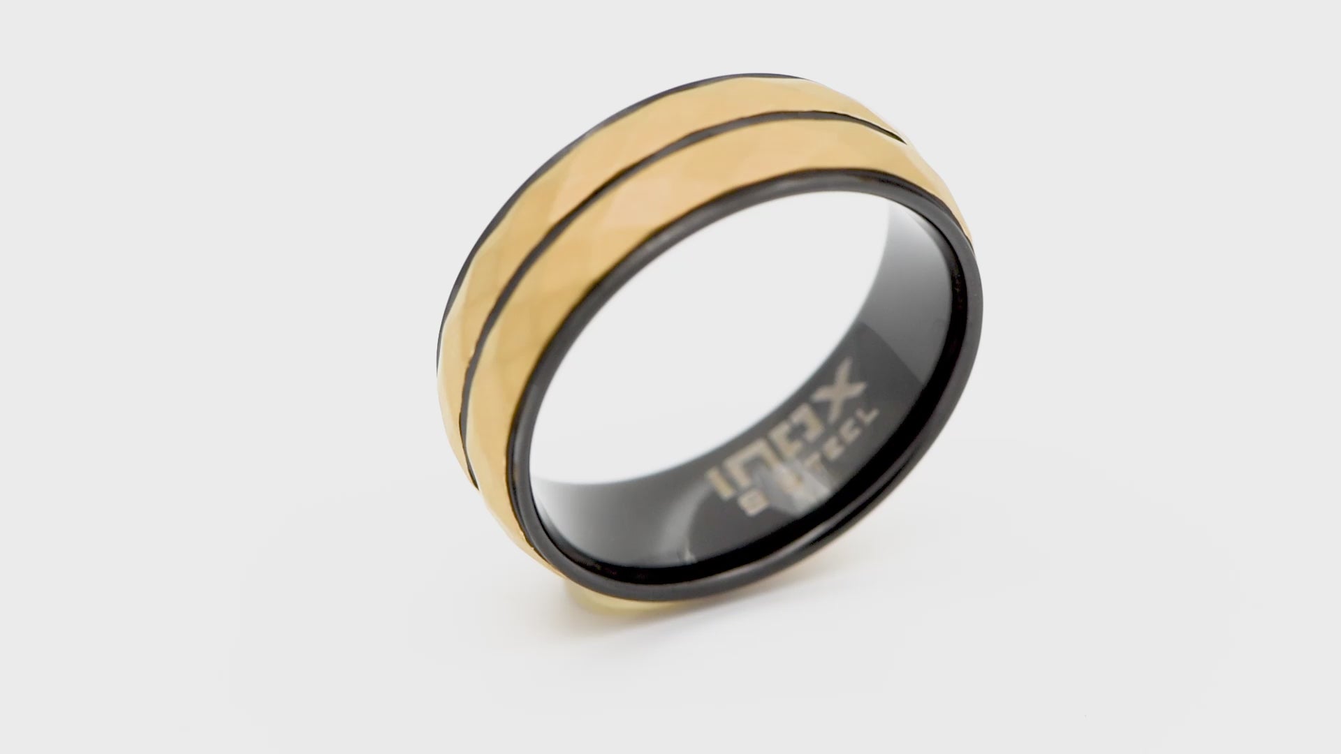 Golden Tone and Black Stainless Steel Matte Finish Hammered Band Ring