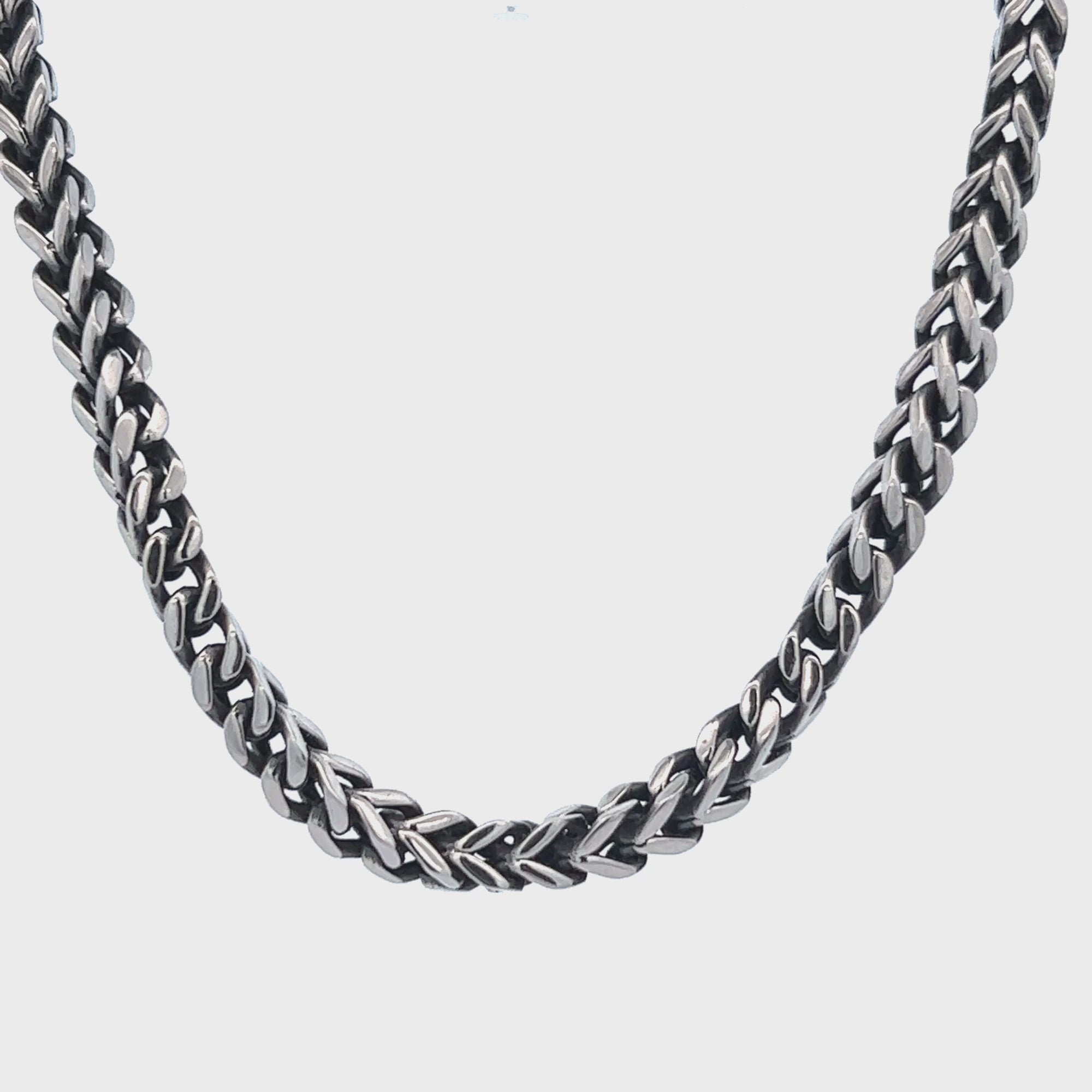 Antiqued Silver Tone Stainless Steel 5mm Franco Link Chain