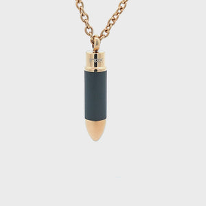 Golden Tone Stainless Steel with Black Carbon Graphite Bullet Pendant