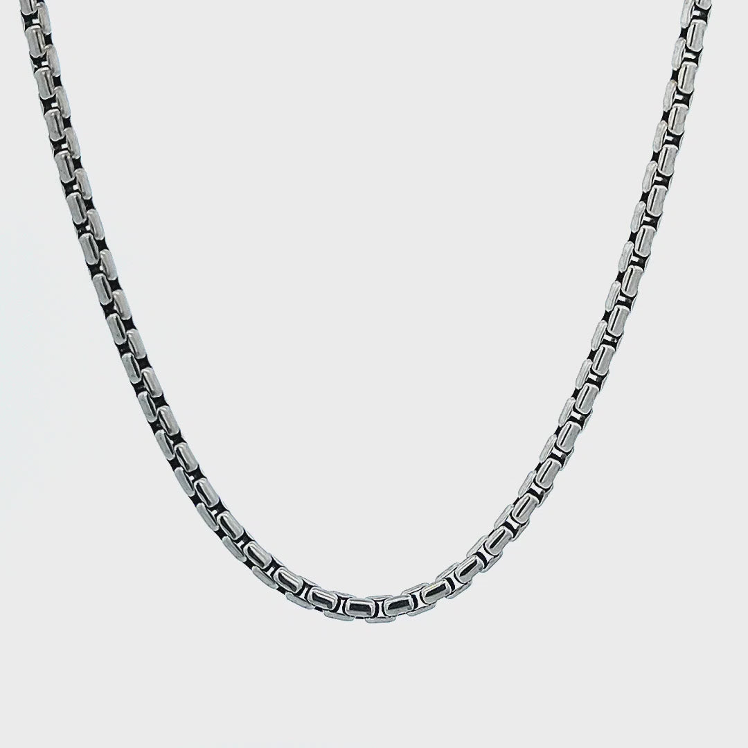 Silver Tone Stainless Steel Oxidized Finish 3mm Boston Link Chain