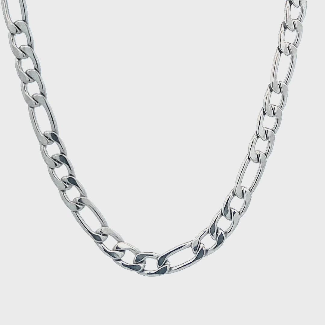 Silver Tone Stainless Steel 6mm Figaro Polished Chain