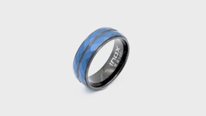 Black and Blue Stainless Steel Matte Finish Hammered Band Ring