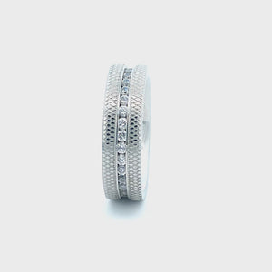 Silver Tone Stainless Steel Cubic Zirconia Eternity Wedding Band