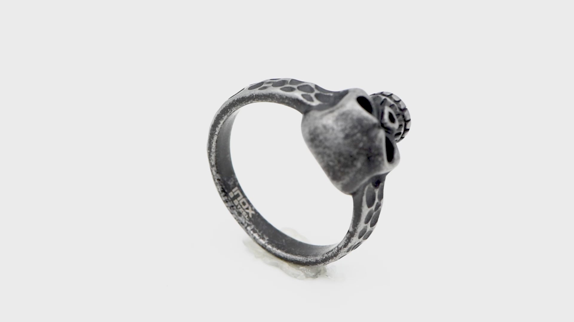 Silver Tone Stainless Steel Antique Finish Gunmetal Skull Ring