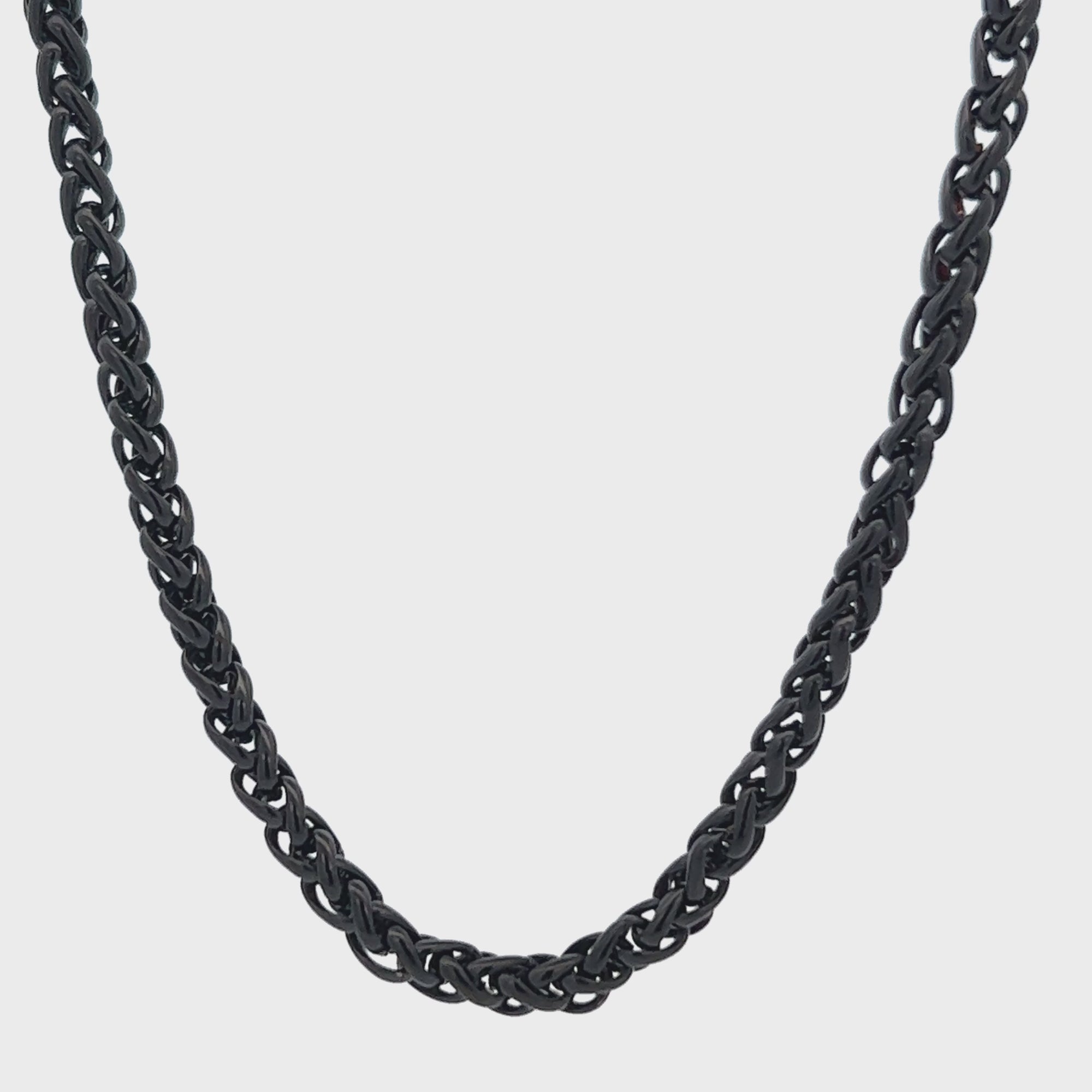 Black Stainless Steel Polished 3.5 mm Round Wheat Chain