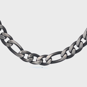 Black and Silver Tone Stainless Steel 9mm Figaro Link Chain