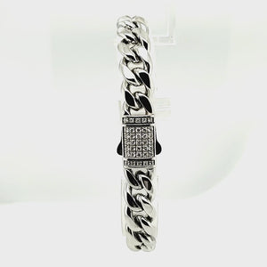 Lab Grown Diamond Stainless Steel 10mm Miami Cuban Chain Bracelet with Double Tab Box Clasp
