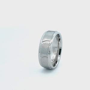 Silver Stainless Steel Brushed with Grooved Beveled Ring